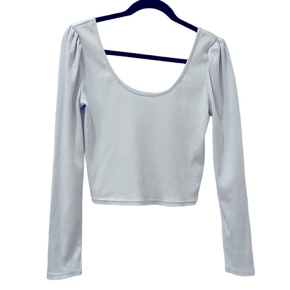 Wild Fable Scoop Neck Puff Shoulder Long Sleeve Crop Top